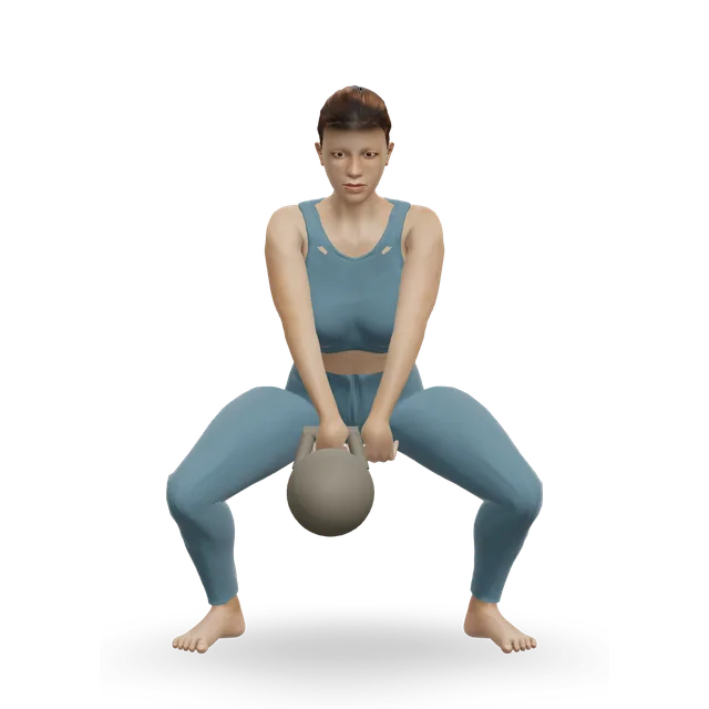 Plié dumbbell squat (sumo squat) demonstrated on the 3D figure