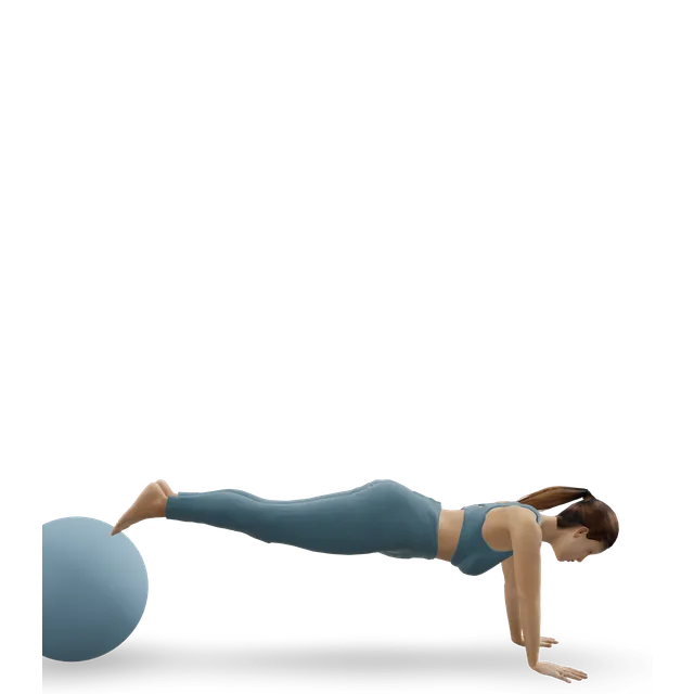 Push-up with the feet on an exercise ball demonstrated on the 3D figure
