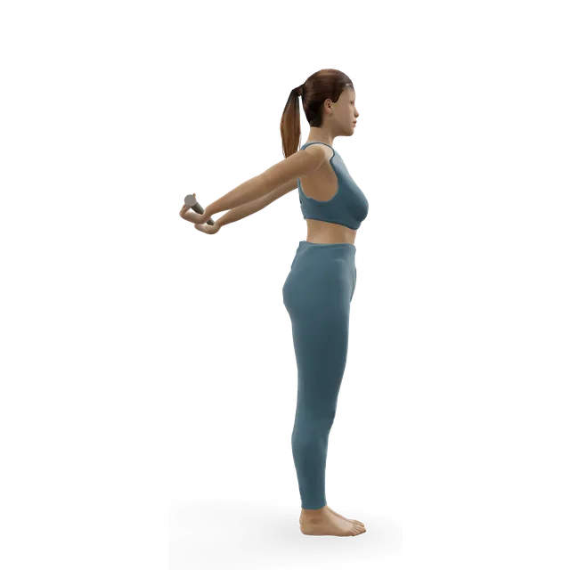 Behind-the-back stick shoulder stretch demonstrated on the 3D figure