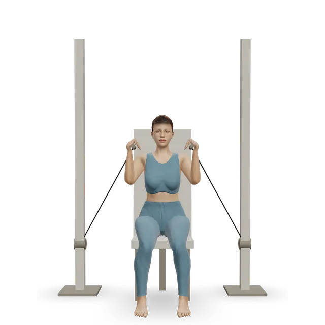 Seated cable shoulder press demonstrated on the 3D figure