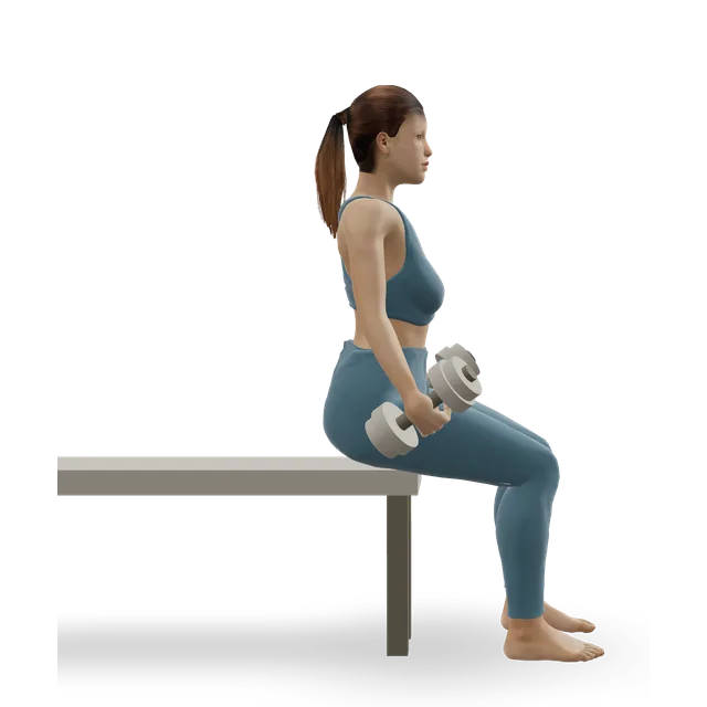Seated Dumbbell Inner Biceps Curl demonstrated on the 3D figure