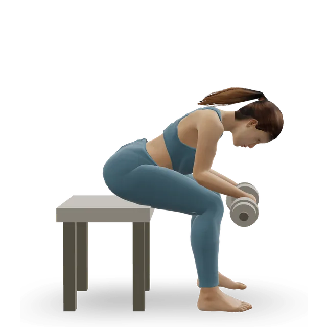 Seated dumbbell reverse wrist curl demonstrated on the 3D figure