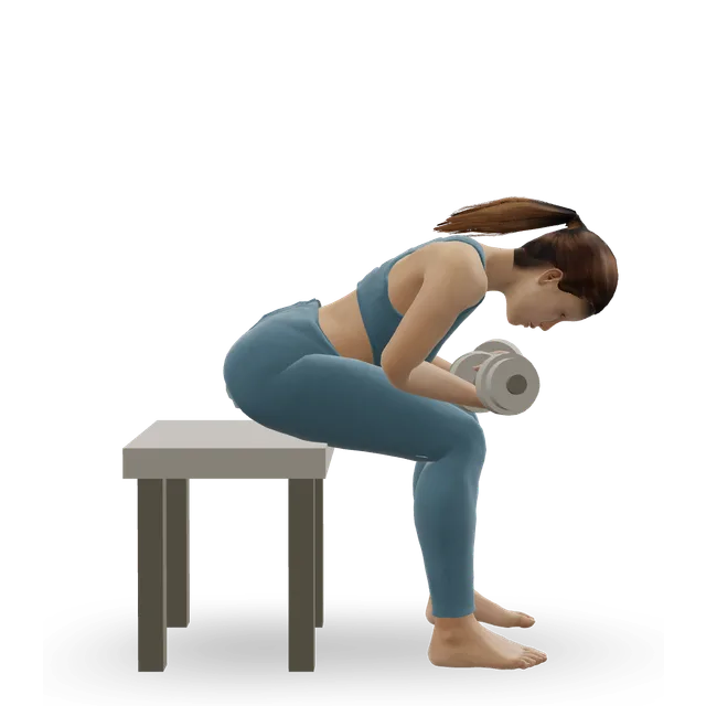Seated dumbbell wrist curl demonstrated on the 3D figure