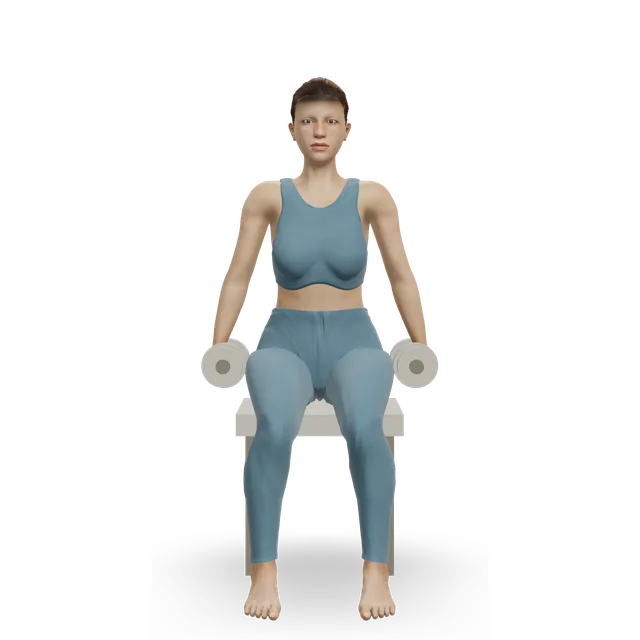 Seated dumbbell lateral raise demonstrated on the 3D figure
