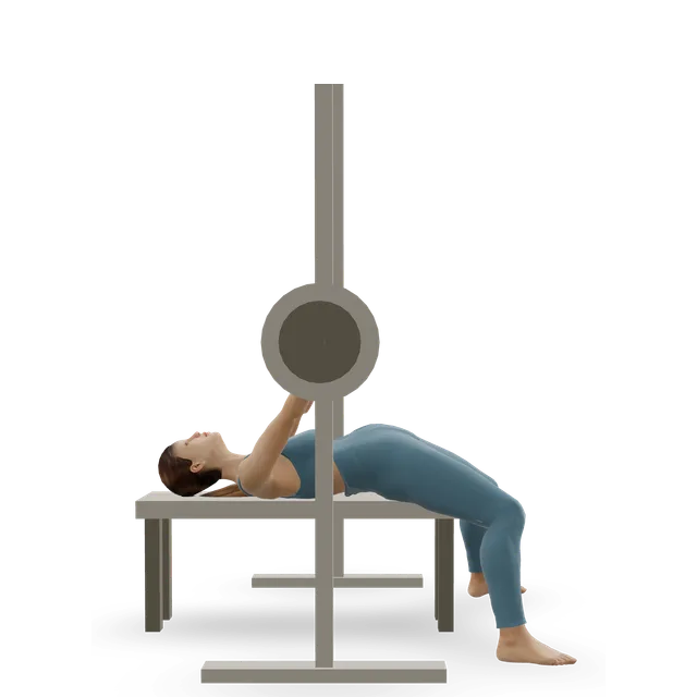 Smith machine close-grip press demonstrated on the 3D figure