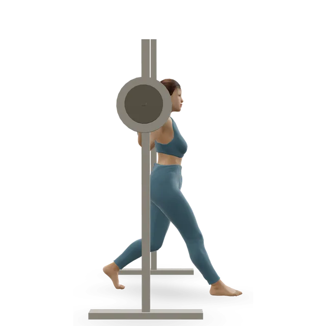 Smith machine split squat demonstrated on the 3D figure
