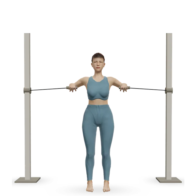 Standing cable chest press demonstrated on the 3D figure