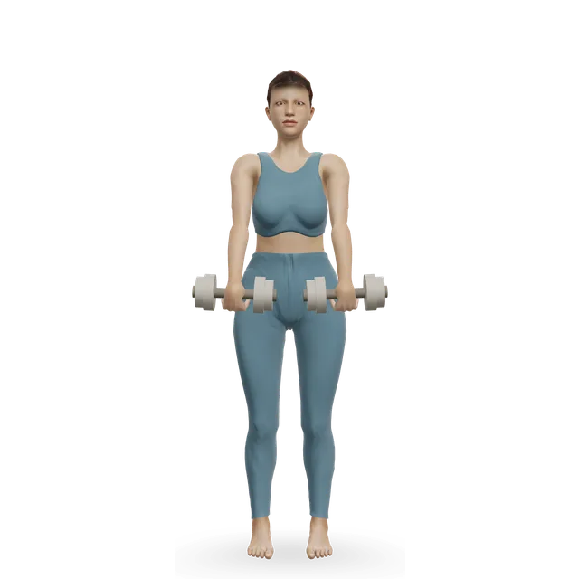 Dumbbell upright row demonstrated on the 3D figure