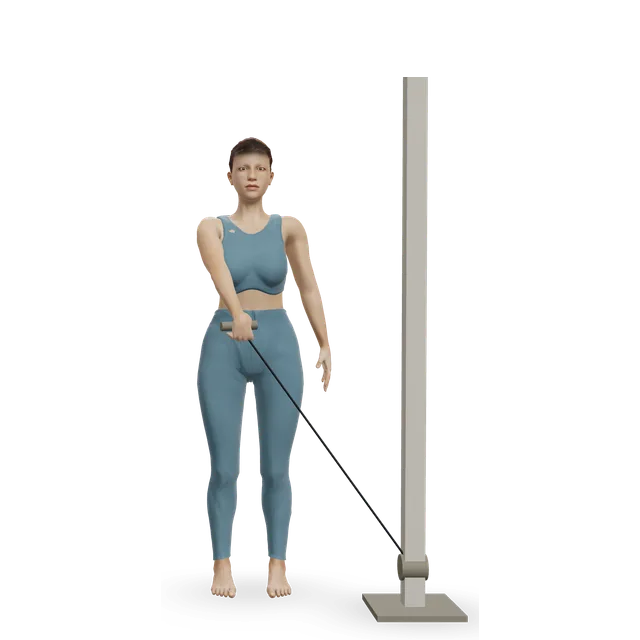 Cable lateral raise demonstrated on the 3D figure
