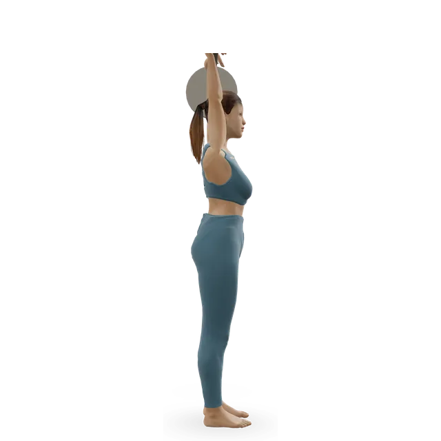 Standing overhead barbell triceps extension demonstrated on the 3D figure