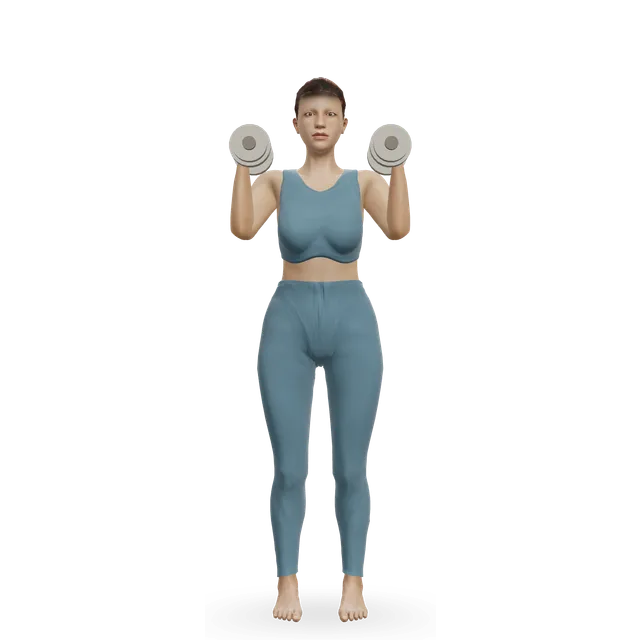 Standing palms-in dumbbell press demonstrated on the 3D figure