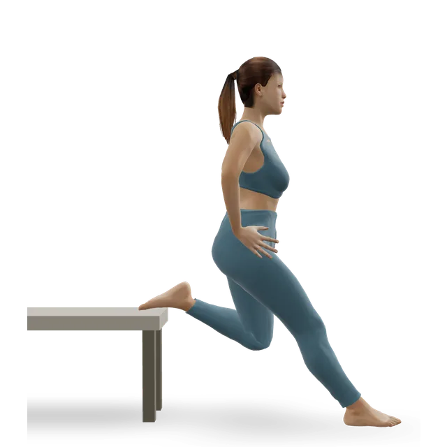 Suspended split squat demonstrated on the 3D figure