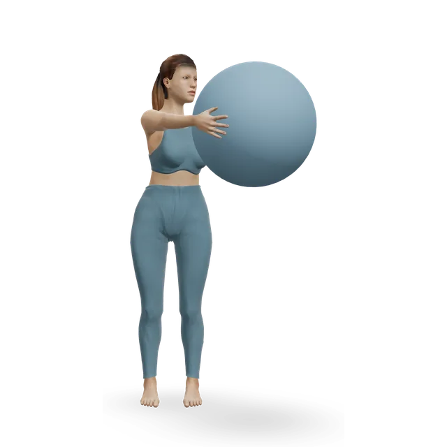 Standing trunk rotation with a ball demonstrated on the 3D figure