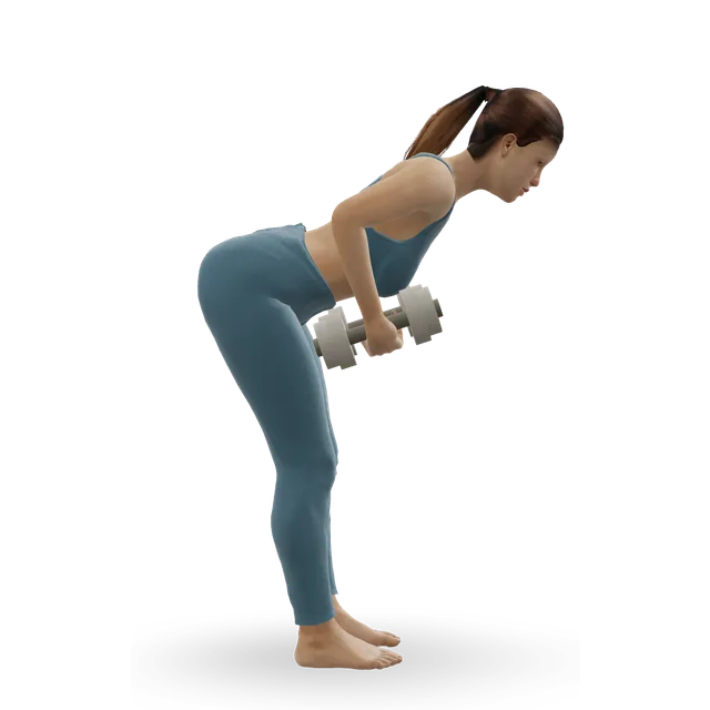 Dumbbell triceps kickback demonstrated on the 3D figure