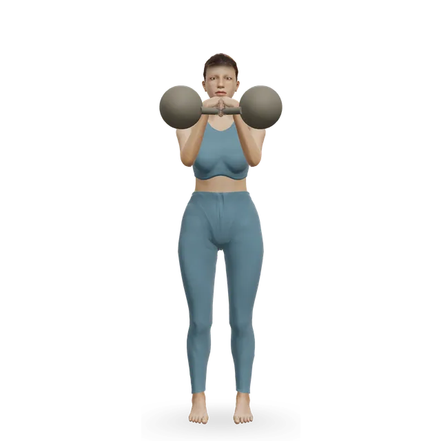 Double kettlebell military press demonstrated on the 3D figure
