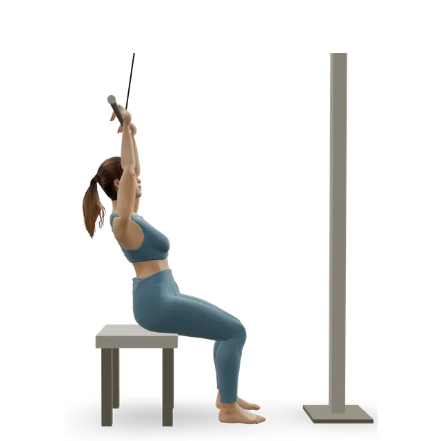 Underhand close-grip lat pulldown demonstrated on the 3D figure