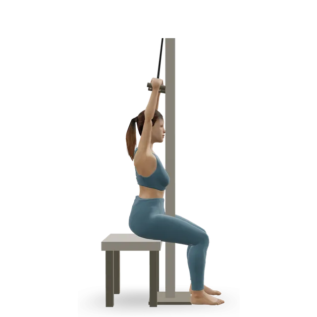 V-bar pulldown demonstrated on the 3D figure