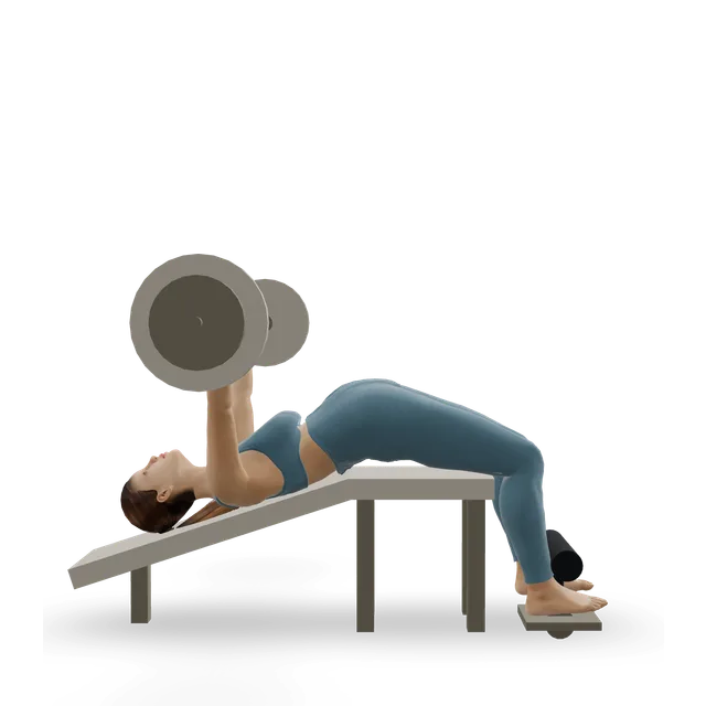 Wide-grip decline bench press demonstrated on the 3D figure