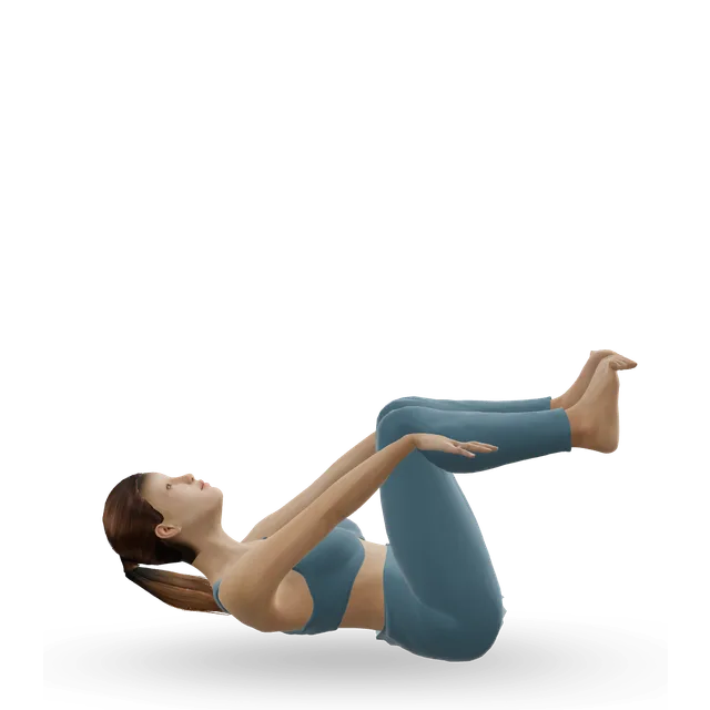 Double-leg stretch (Pilates) demonstrated on the 3D figure