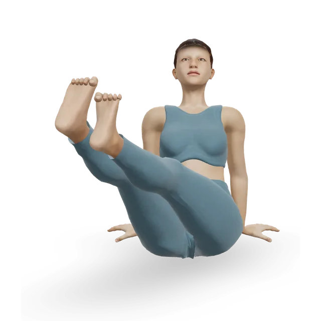 Hip twist (Pilates hip twist with stretched arms) demonstrated on the 3D figure