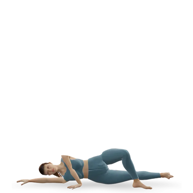 Side-lying inner thigh lift (Pilates side kick series) demonstrated on the 3D figure