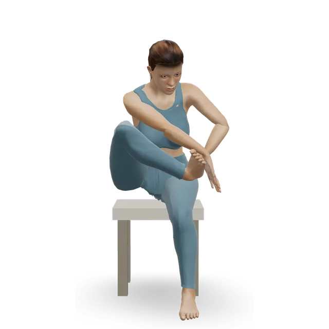 Plantar fascia stretch (seated) demonstrated on the 3D figure