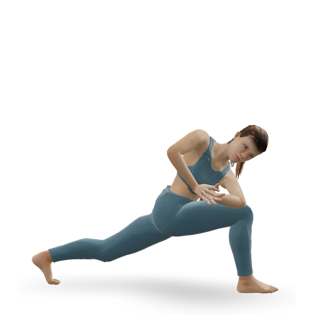 Revolved side angle (Parivrtta Parsvakonasana) demonstrated on the 3D figure