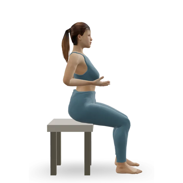Seated upper-back lift (sit tall, shoulders back) demonstrated on the 3D figure