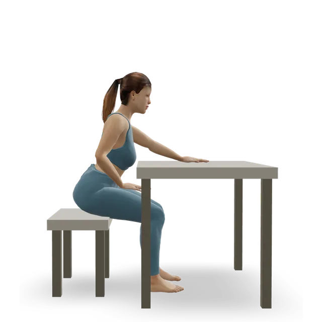 Table slide (seated forward reach) demonstrated on the 3D figure