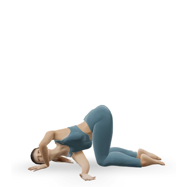 Thread the needle (Parivrtta Balasana) demonstrated on the 3D figure
