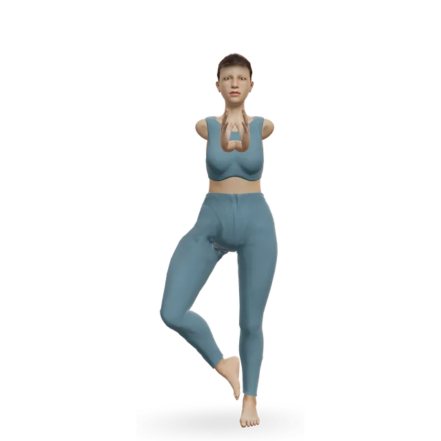 Tree pose (Vrksasana) demonstrated on the 3D figure