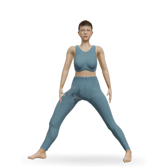 Triangle pose (Utthita Trikonasana) demonstrated on the 3D figure