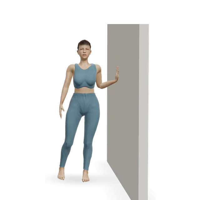 Wall side leg lift (standing side kick at the wall) demonstrated on the 3D figure