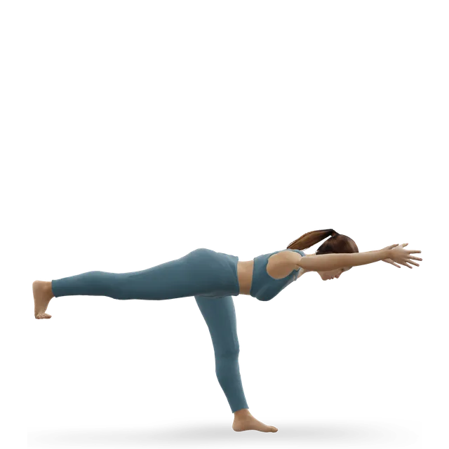 Warrior III (Virabhadrasana III) demonstrated on the 3D figure